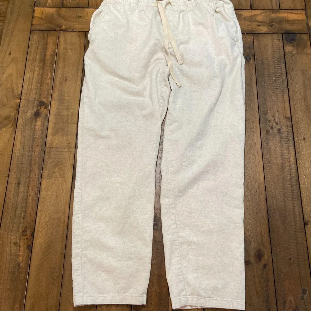 ZARA | Women's Cream & Tan  Cotton Linen Pants Size Large Drawstring